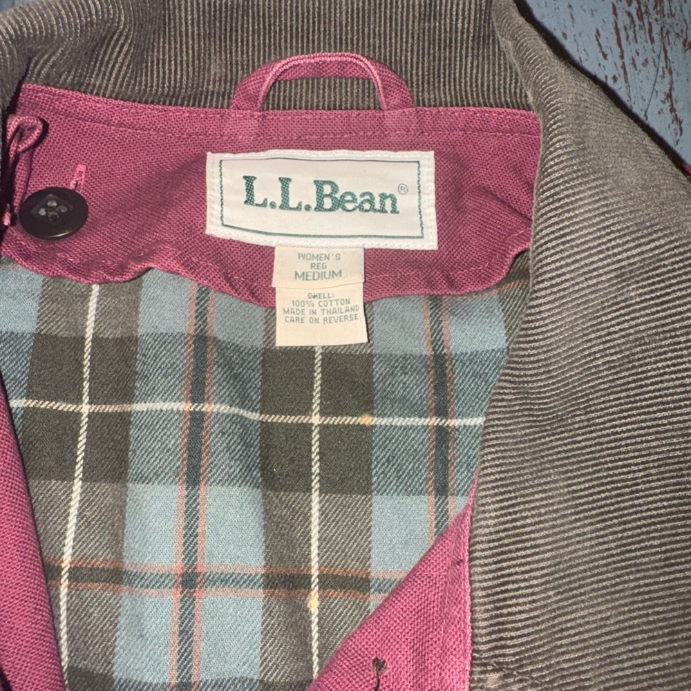 Vtg L.L. Bean Chore Barn Jacket Canvas Coat Womens M Red Primaloft Plaid Lining - Picture 2 of 13